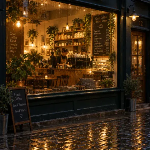 Cozy coffee shop in the rain — variant 4