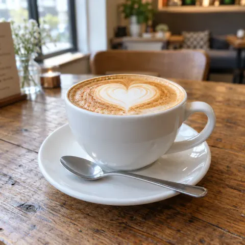 Cappuccino on a wooden table