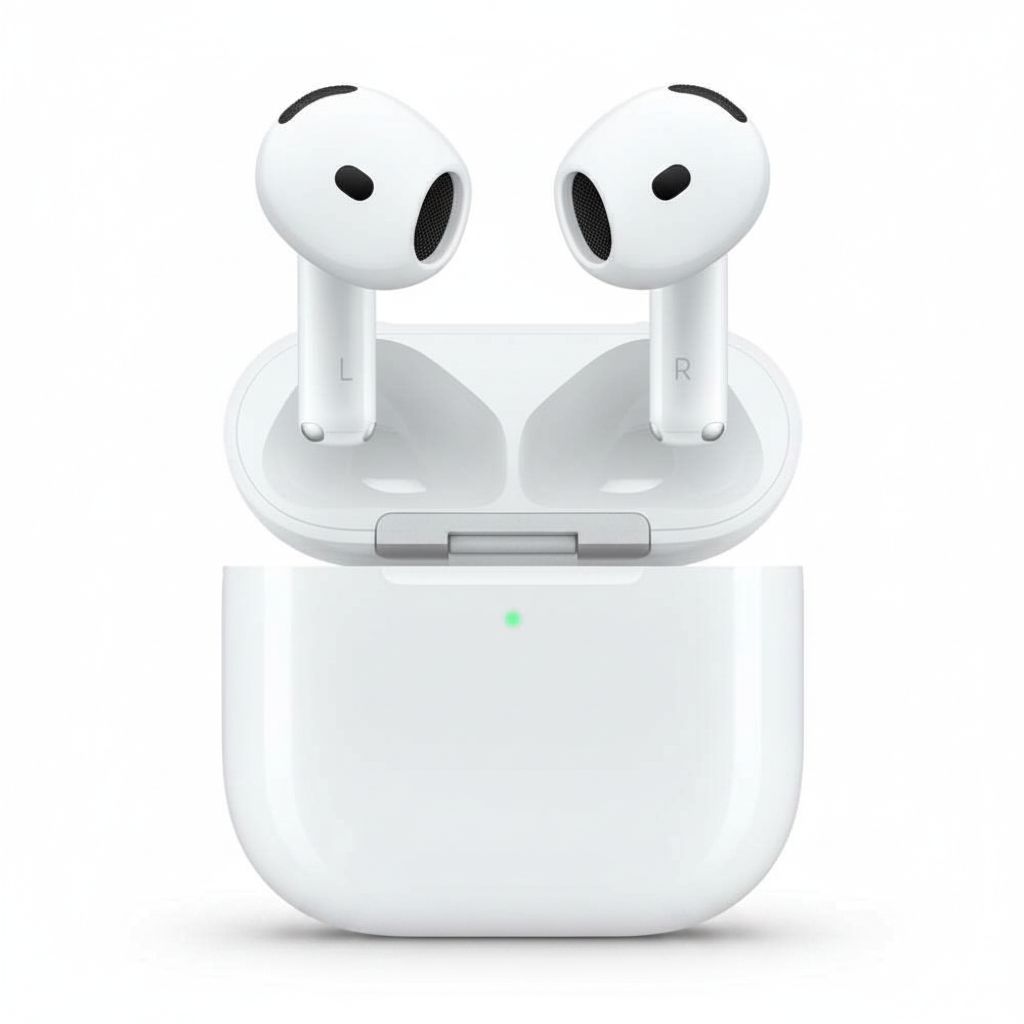 Наушники Apple AirPods 4: изображение для карточки товара маркетплейса, сгенерированное AI.